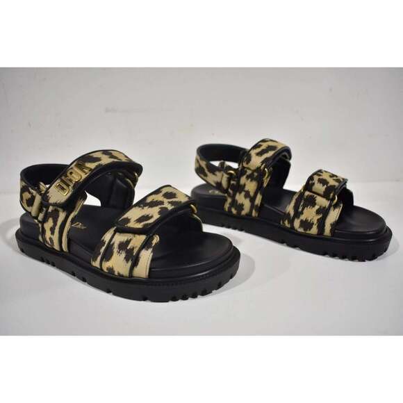 Christian Dior Act Dway Black Gold Leopard Shiny Logo Strap Flat Dad Sandal 35.5 - Picture 4 of 12